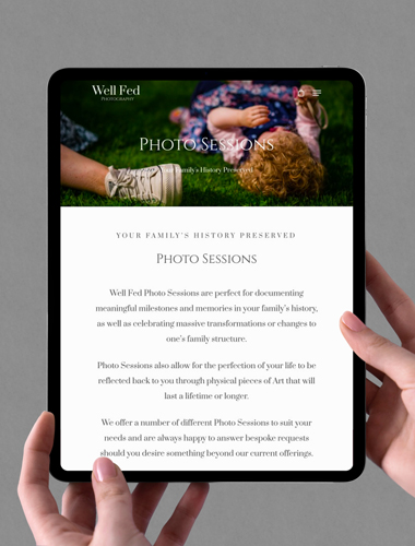Well Fed Photography web design tablet - Juvo