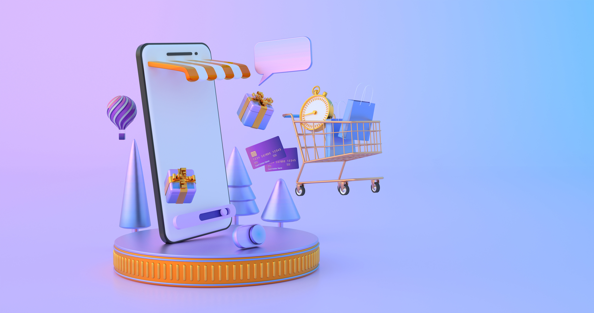 Picture of a phone with shopping cart to illustrate ecommerce website design